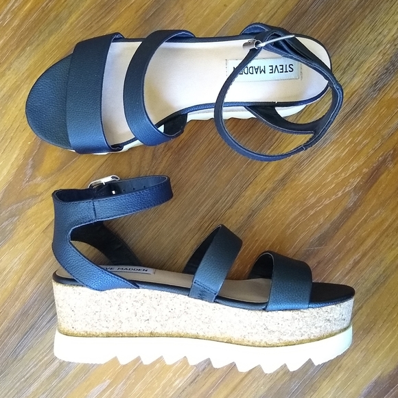 Steve Madden Shoes - Steve Madden Kirsten black cork platform sandal leather upper